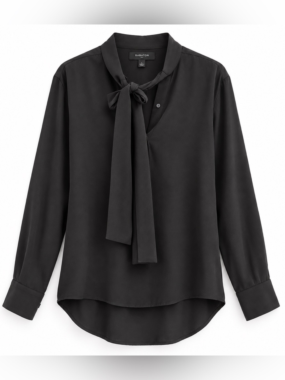 Aritzia Babaton Piero Blouse Black Tie Neck Long Sleeve